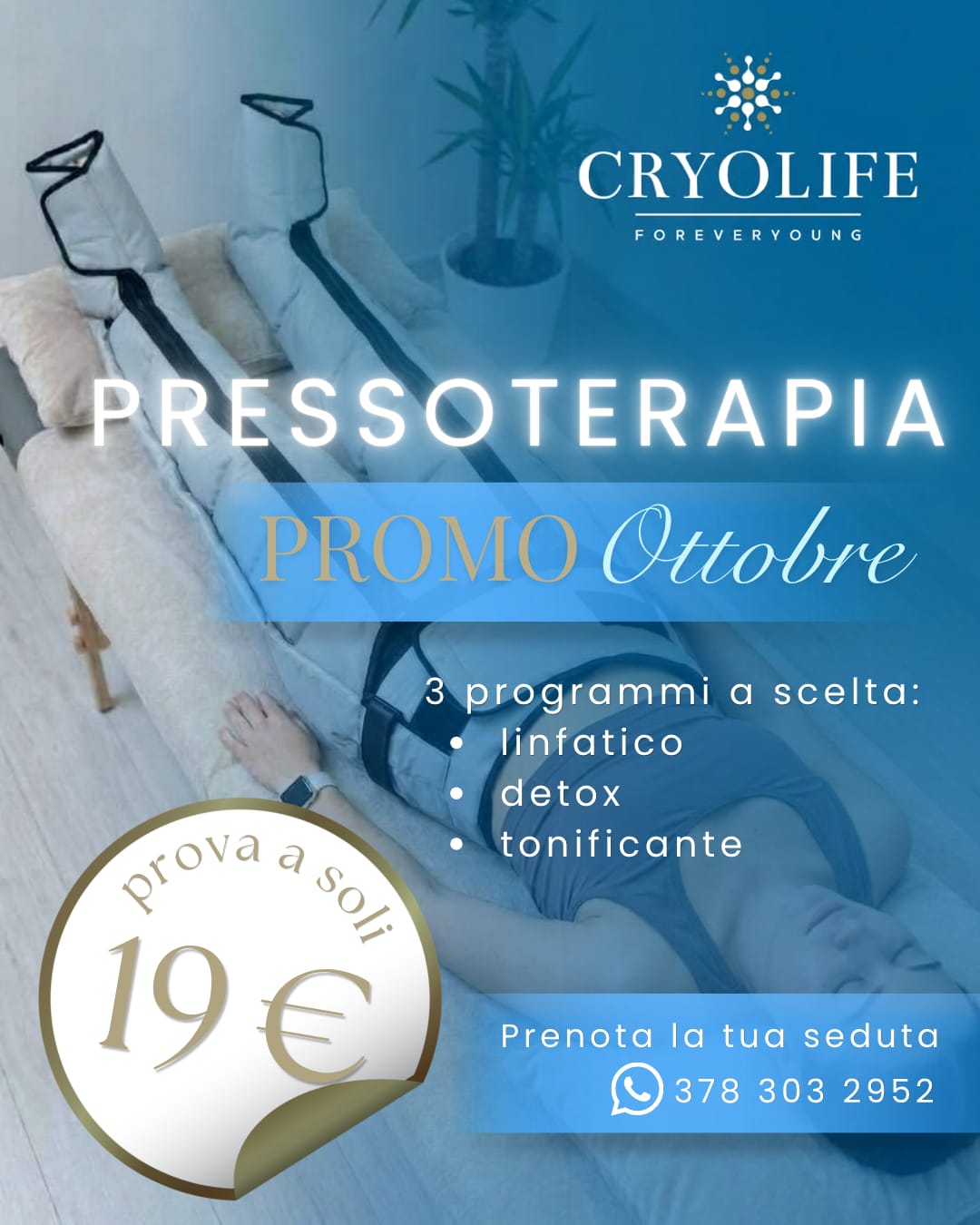 Promo ottobre Cryolife Roma EUR: prima seduta di pressoterapia a 19 €